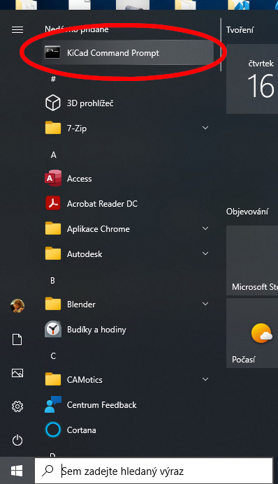 KiCAD Command Prompt in Start menu